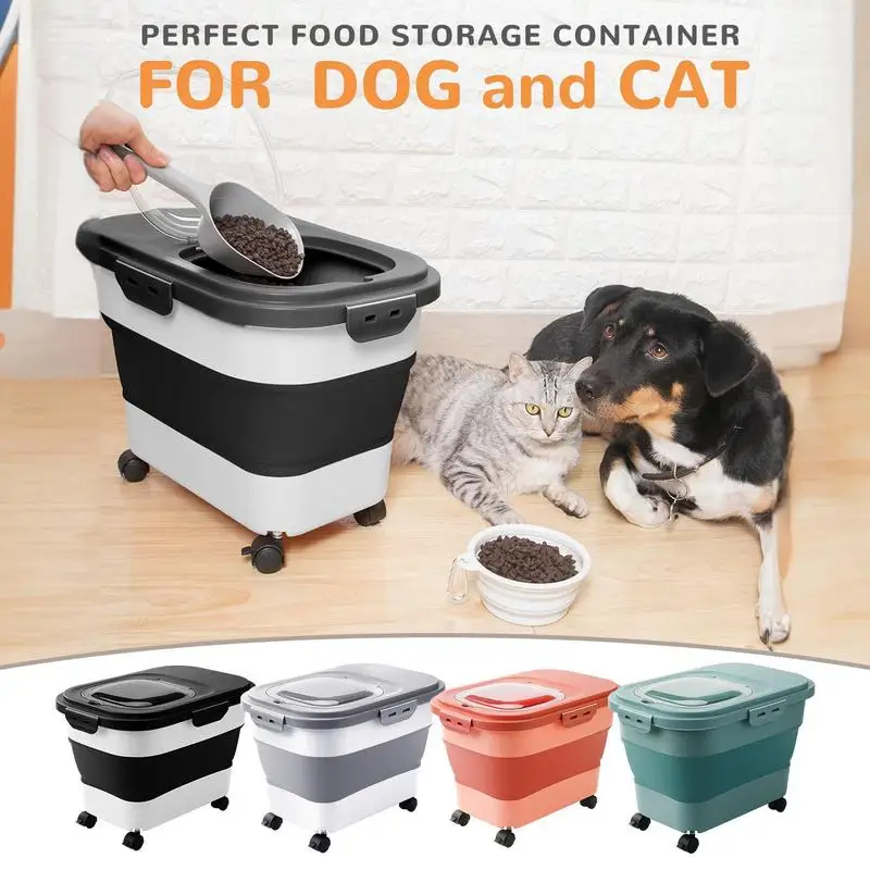 

Collapsible Food Storage Containers Large Collapsible Dog Pet Folding Silicone Bowl with Attachable Casters Puppy Food Container