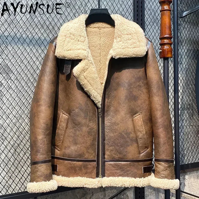

Genuine AYUNSUE Men's Original Sheep Wool and Fur Coat Men Jacket Winter 2024 Real Leather De Cuero Genuino FCY