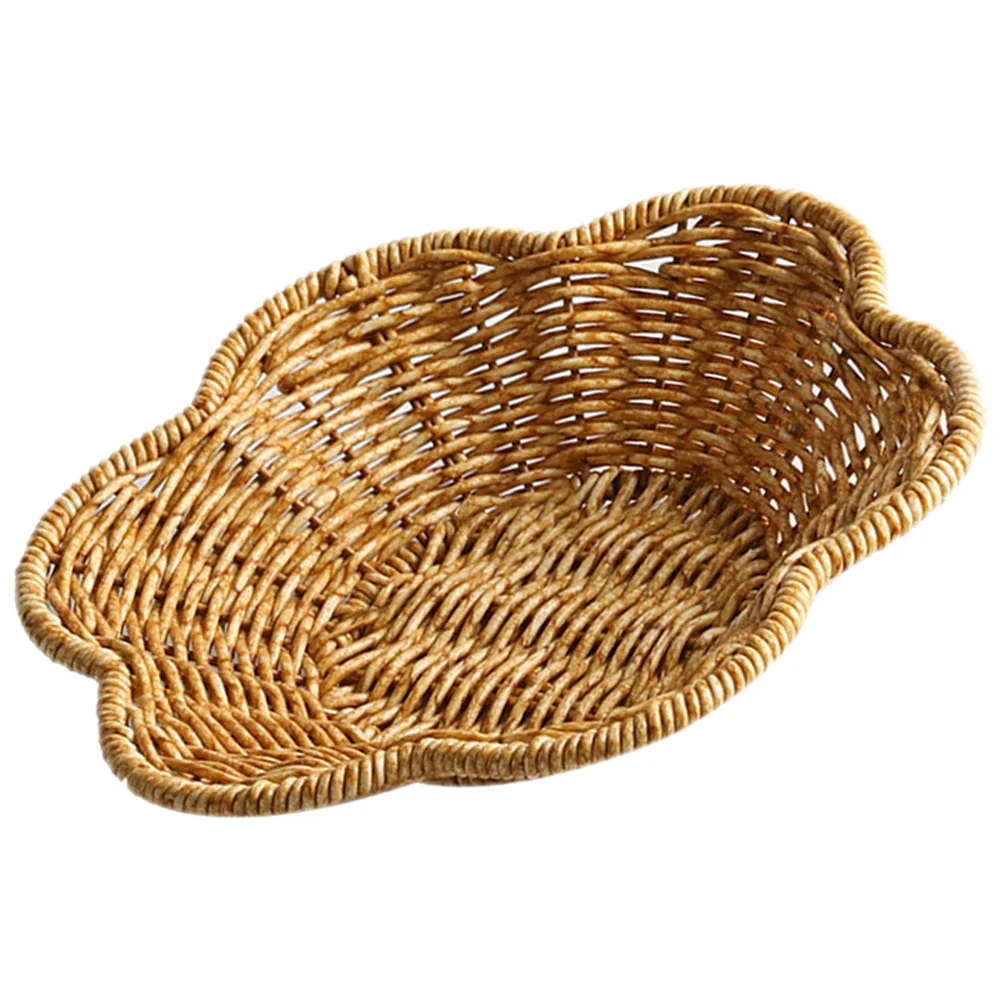 

Rattan Woven Serving Tray Flower Shaped Handmade Plate Decorative Wicker Trays Round Boho Serving Bowls Fruit Basket