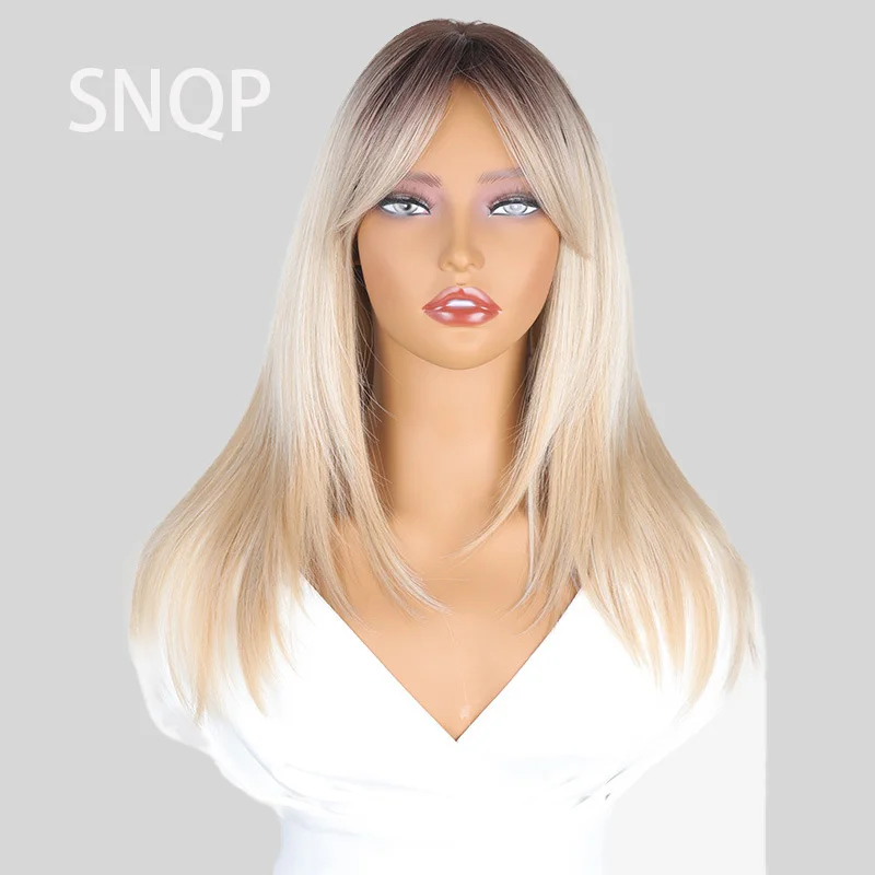 SNQP 24inch Long Straight Blonde Wig New Stylish Hair Wig for Women Daily Cosplay Party Heat Resistant High Temperature Fiber anogol klee game genshin impact cosplay wig blonde double ponytail heat resistant synthetic anime wigs halloween party
