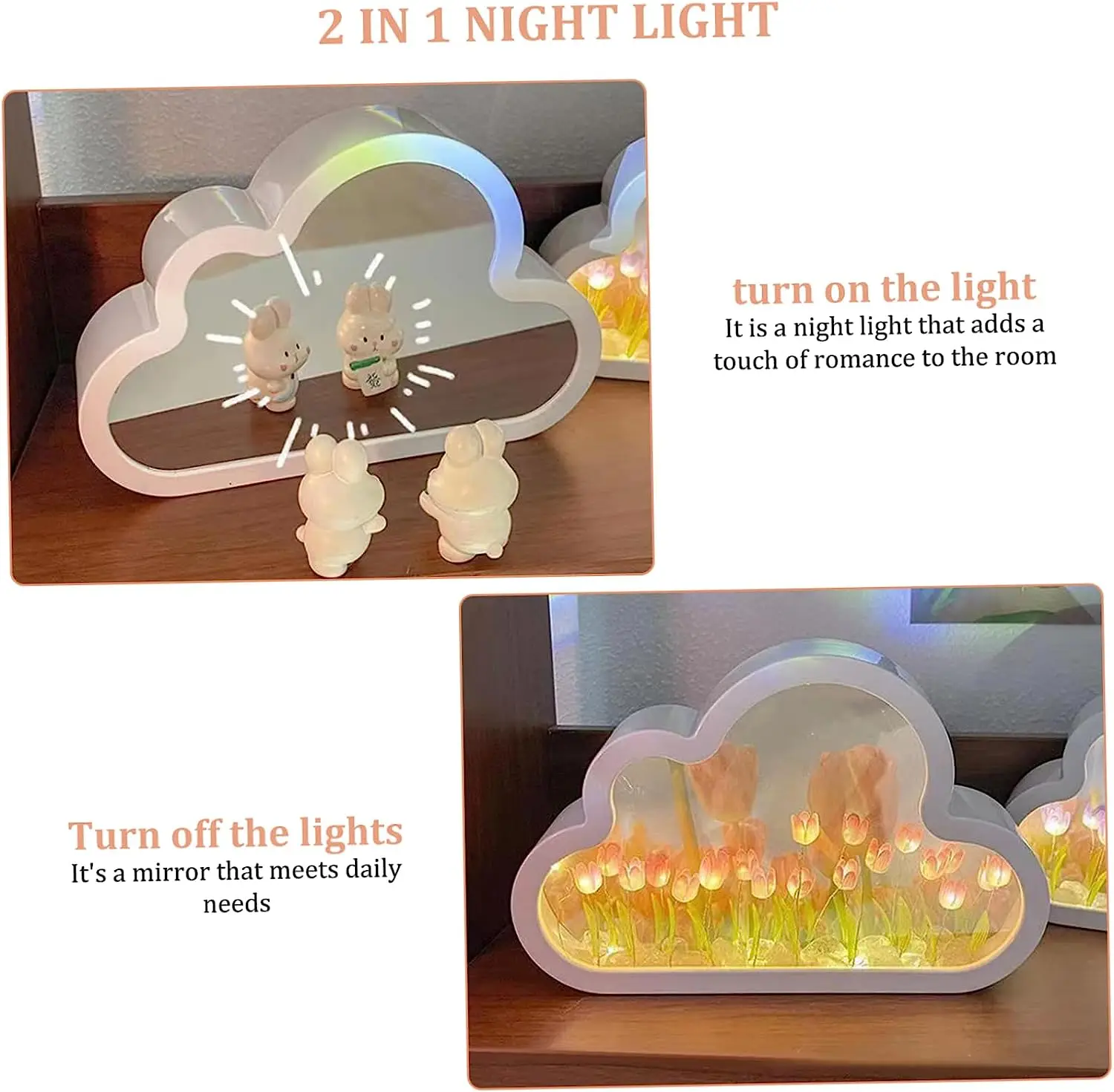 Veilleuse LED tulipe nuage faite à la main, ornements de chambre de fille  bricolage, cadre photo créatif, miroir, lampes de table, chevet, cadeaux  d'anniversaire - AliExpress