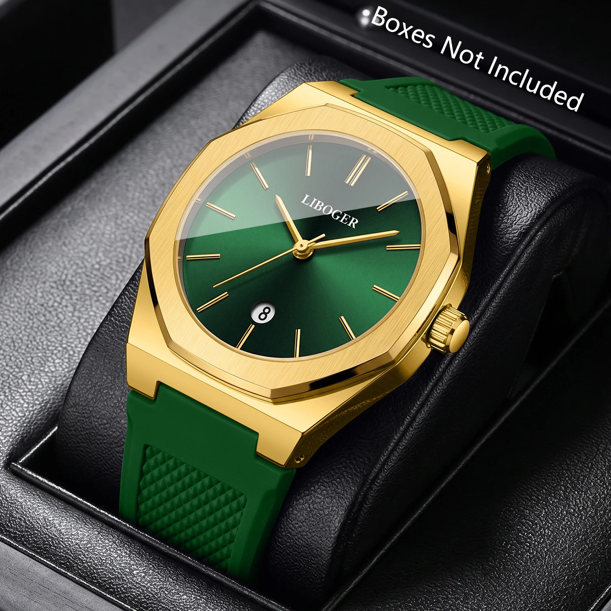 Luxury Octagonal Dial Men Business Watches Casual Date Silicone Strap Sports Quartz Wristwatches Relogio Masculino（Without Box）