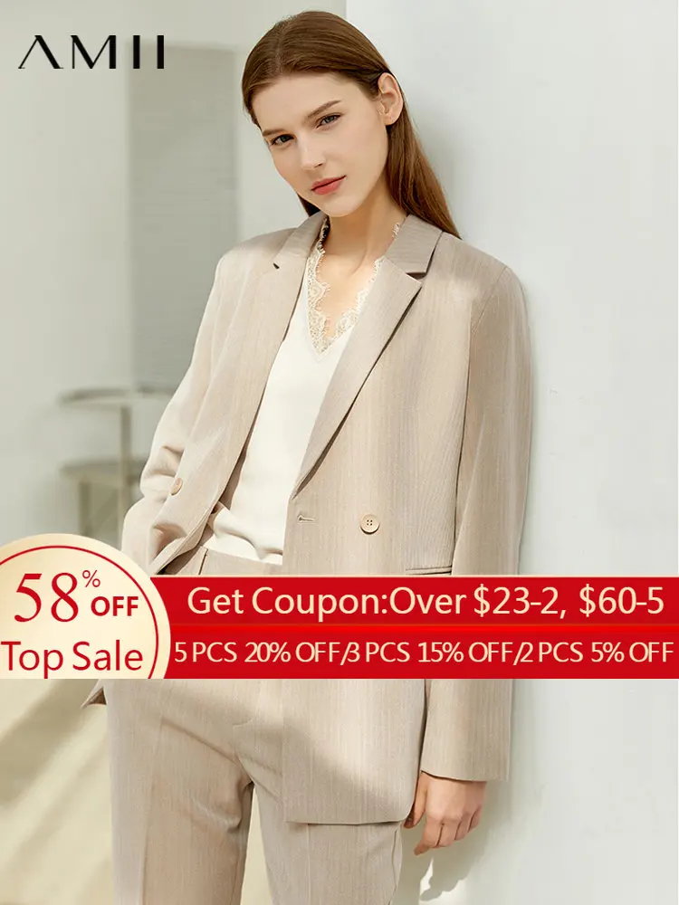 Amii Minimalism Spring Office Lady Blazer Women Jacket Lace V neck Tanks High Waist Pants Separately Female Shorts 12060909 - Апрельский топ товаров с Али