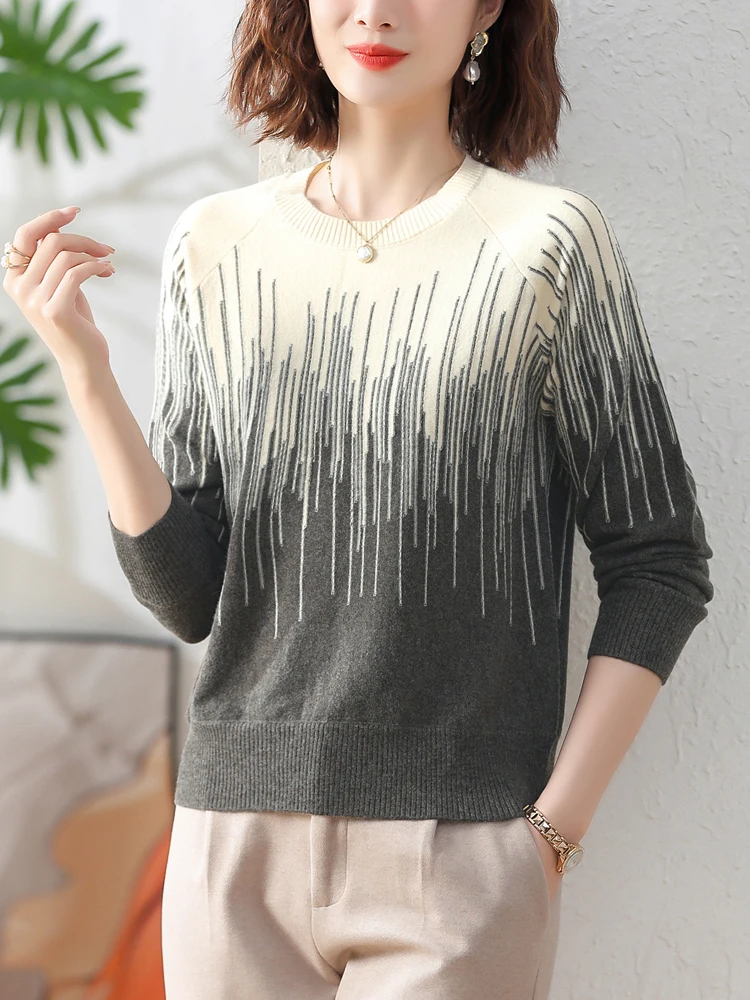 

Свитер жаккардовый Женский, модный шерстяной пуловер в Корейском стиле, Топ с длинным рукавом, весна-осень
