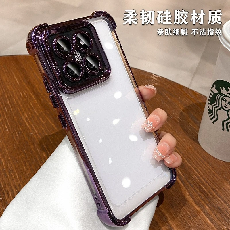 Luxury Shockproof Transparent Phone Case with Lens Film and Air Bumper Protection