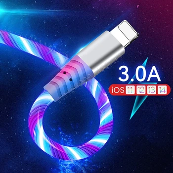 Кабель USB, для iPhone 14, 13, 12, Pro, Max, 11, XS, 8, 7, 6, 2 м, с подсветкой, с функцией быстрой зарядки, 3 А