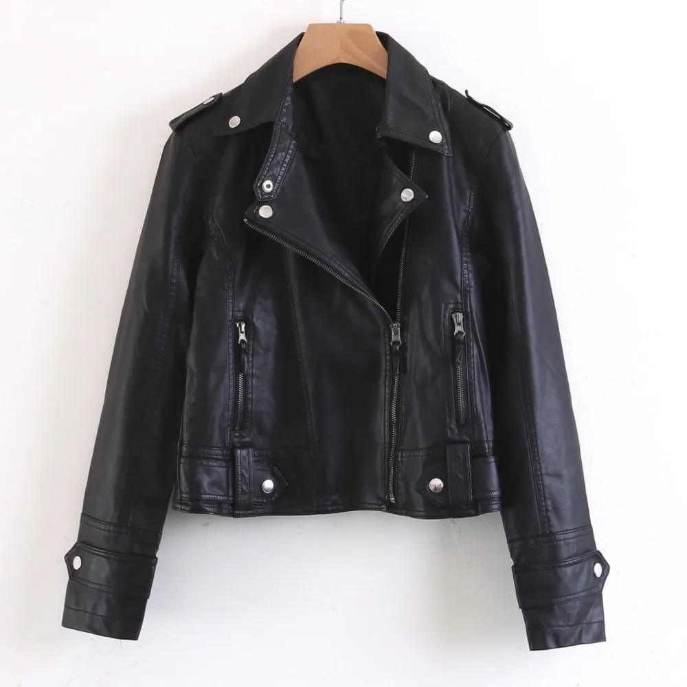 

2023 Autumn Good Quality Clothes Women Leather Jacket Plus Size Star Style Slim Black PU Biker Coat Fashion Curve N5428