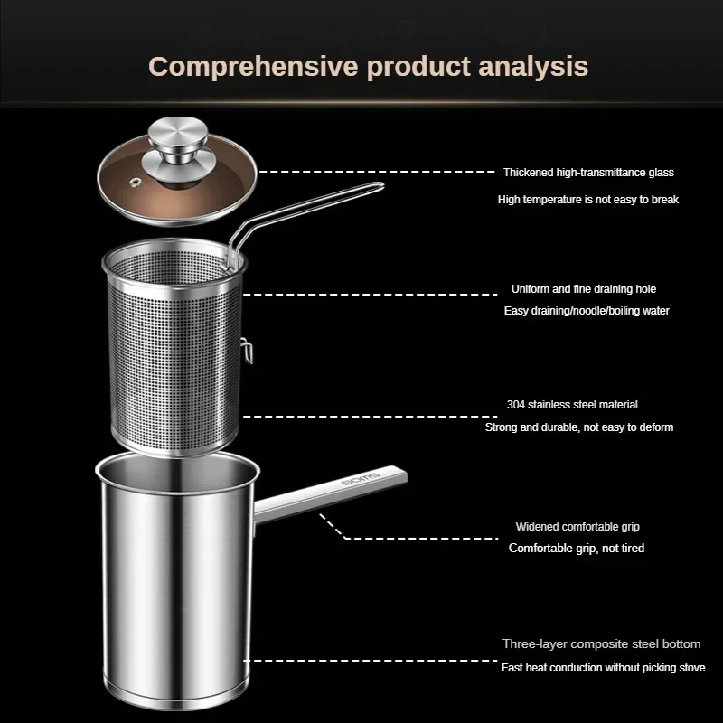 Stainless Steel Multifunction With Pot Lid Deep With Fryer Basket strainer Fries French Soup Noodle Induction Cooker Gas Kitchen