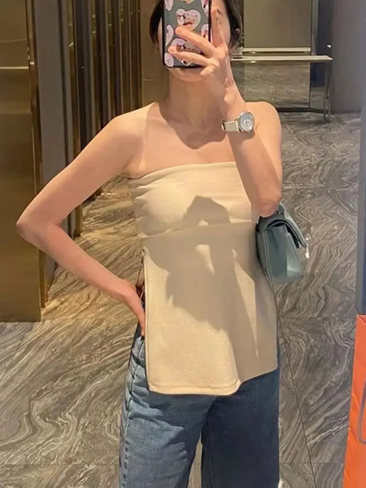 HH Women's Strapless Tube Corset Side Zipper Tops Solid Vintage Off Shoulder Lady Sexy Slim Backless Bustiers Tops