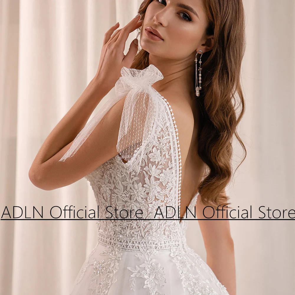 Vestidos De Novia Wedding Dress for Woman Tulle A-line Bride Gown Sleeveless V Neck Applique Sweep Train Backless Bridal Dresses