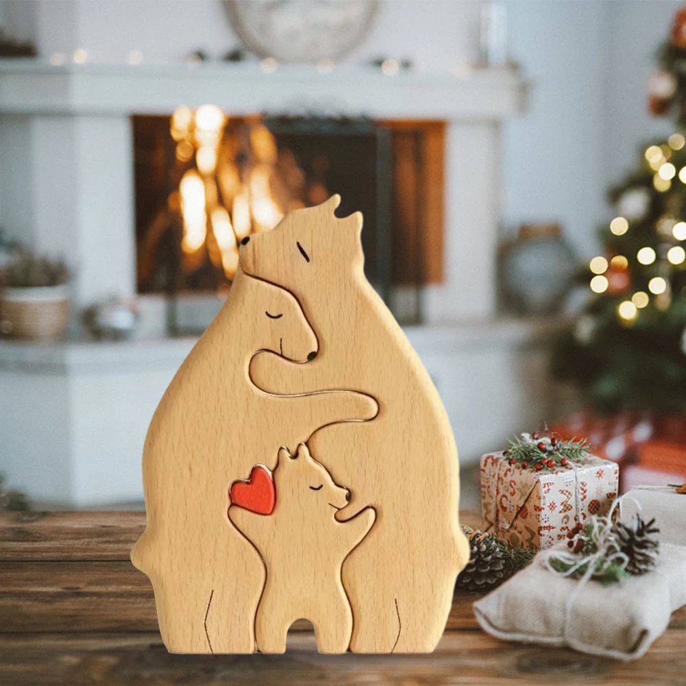 

Деревянный медведь, семейная головоломка, статуя, креативный медведь, семейный тематический Декор, животные, украшение для дома, спальни