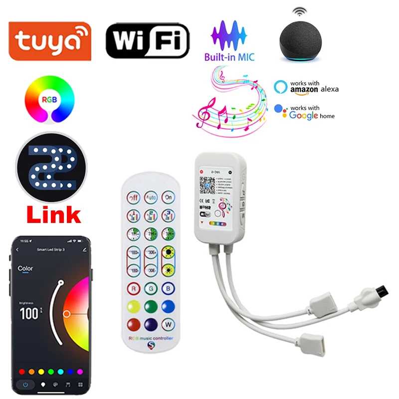 Rgb Controller Wifi Smart Life Music Sync Rgb Strip LED Lights Controller For Rgb Tape Smart 24key Led Controller Tuya Wifi