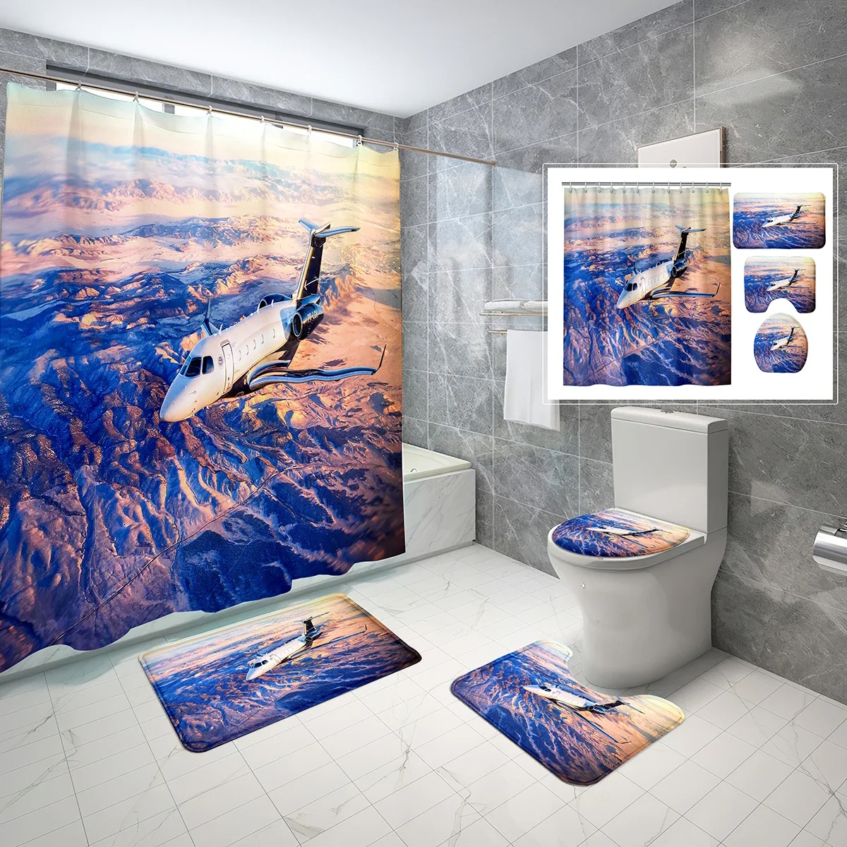 

Комплект занавески для душа с самолетом восход солнца и самолета 4 шт. душевые занавески для ванной нескользящий Коврик для ванны чехол для туалета комплект занавески для душа