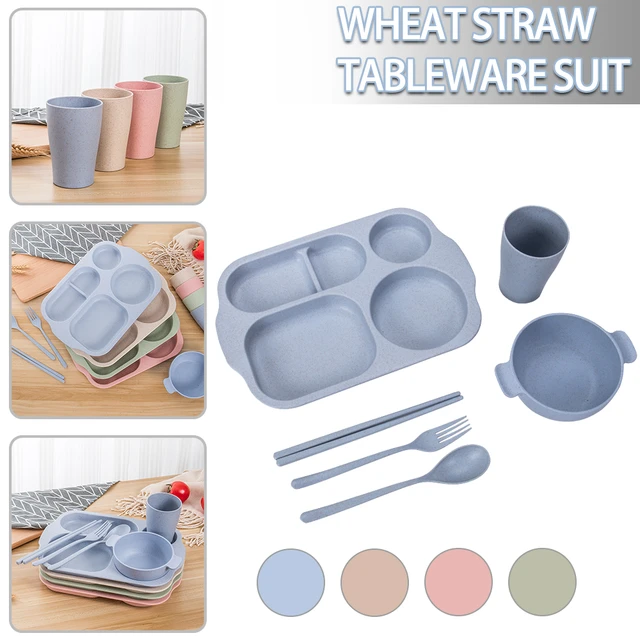 Wheat Divided Plates, Bowls, Chopsticks, Forks, Spoons And Cups