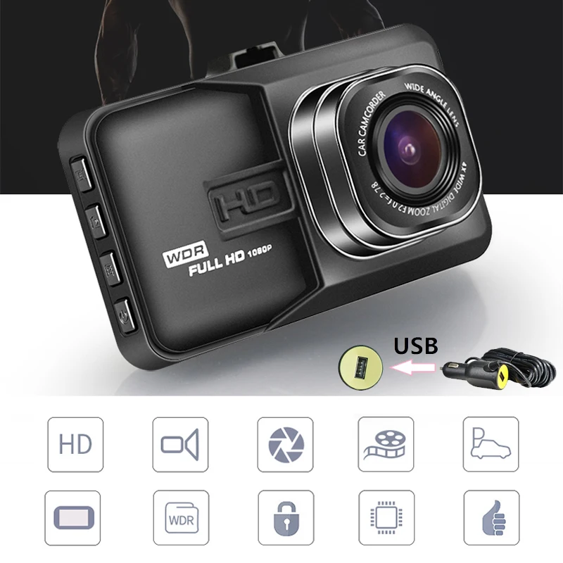 

Mini 3inch Car DVR Camera Camcorder 1080P HD Video Registrator USB Car Cigarette Lighter Dash Cam Drive Recorder 170° Wide Angle