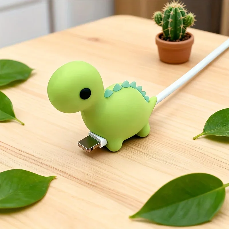 Whimsical Pink and Green Dinosaur Cable Protector – Durable Charging Cable Sleeve