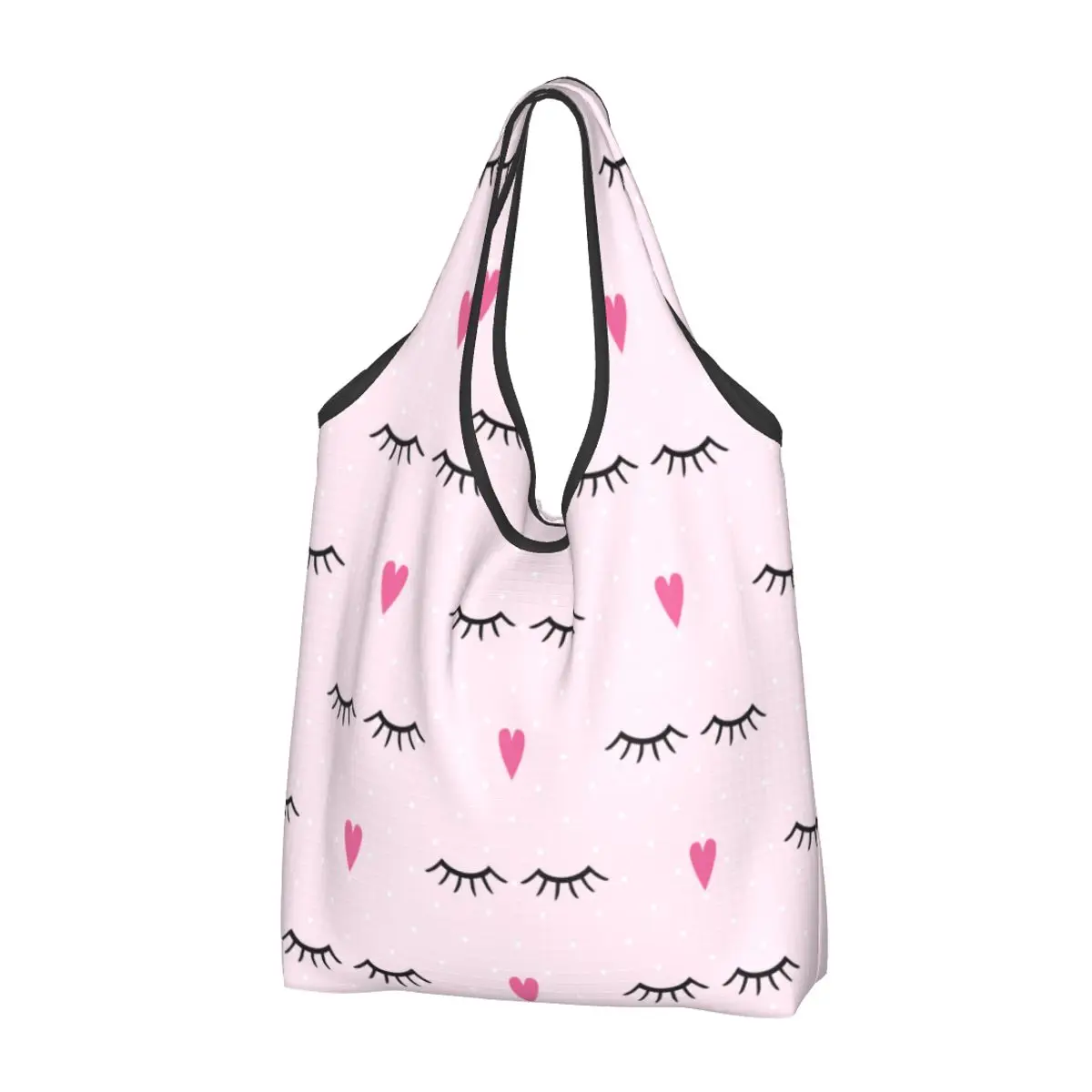 

Cute Closed Eyes Shopping Bag Foldable Grocery Tote Bags Large Capacity Cartoon Beauty Eyelash Recycling Bags Washable Handbag