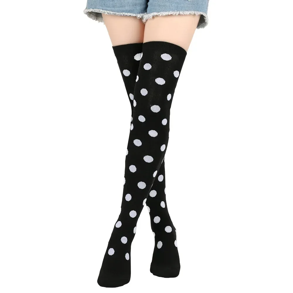 1 Paar lange Socken für Damen über dem Knie, gestreift, Oberschenkelhohe Strümpfe, gepunktet, Damen, Schwarz, Weiß, Rosa, Cosplay, Lolita, Harajuku – Detail 3