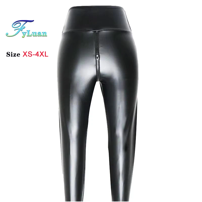 Women Matte Black PU Leather Pants Double Zippe High Waist Leggings Thick Elastion Slim Nightclub Leggings Ankle-Length Trousers women pants denim trousers