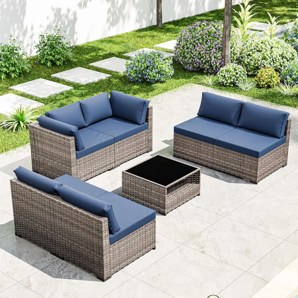 Rattan Outdoor Sectional Wicker Patio Conversation Set with Cushions and Coffee Table, Garden Sofas 6