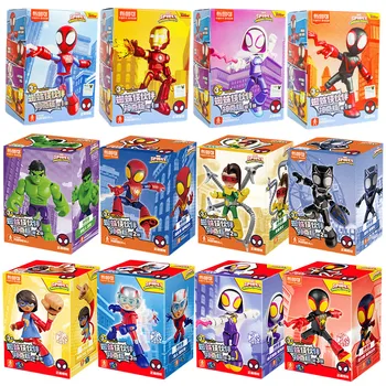 12cm Marvel Spider Amazing Friends 3 Blind box Model kits  Spider Man Peter Parker Miles Gwen  Action Figure Splicing toys