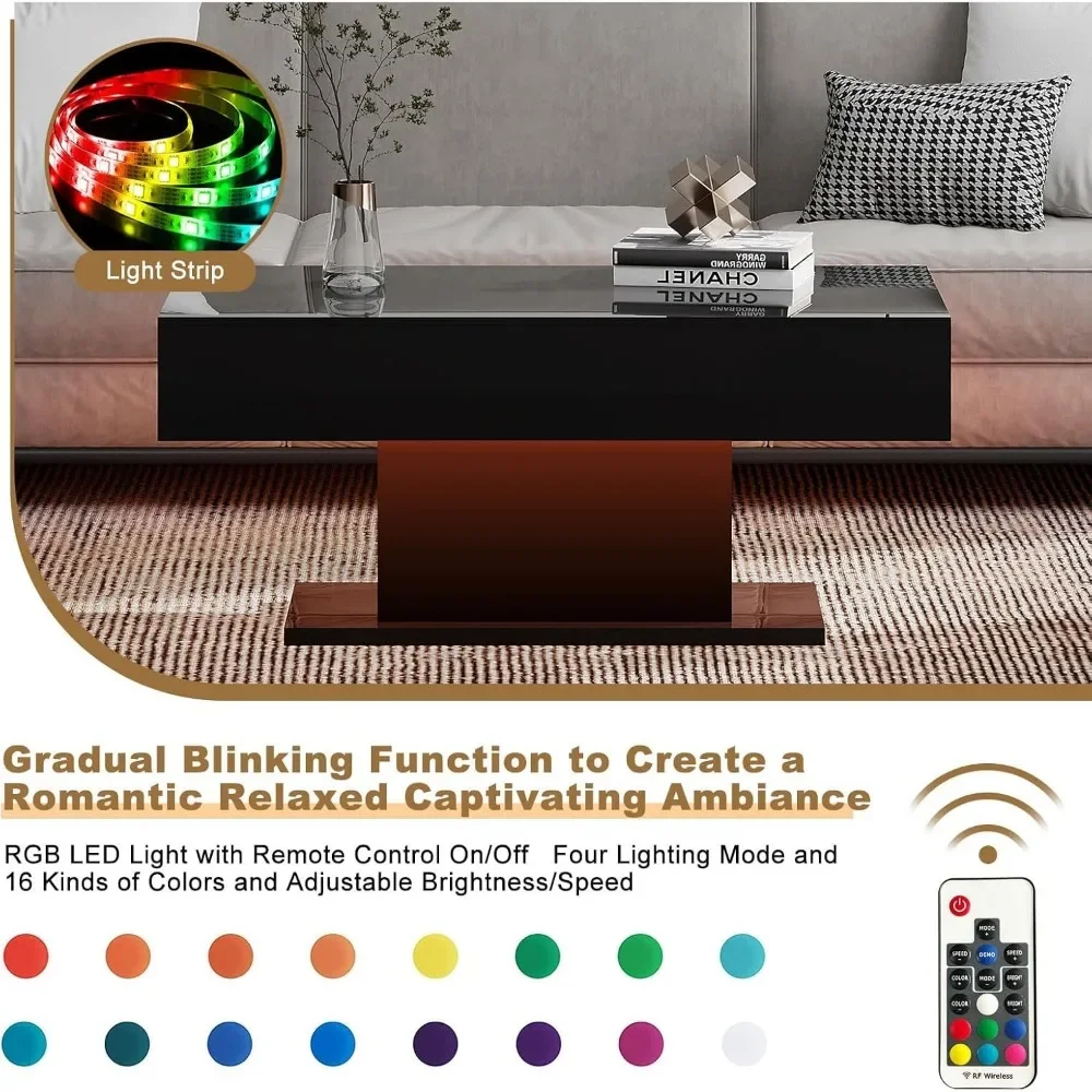 Led Coffee Table for Living Room, Living Room Table Rectangular Center Table, Modern High Glossy Wooden Coffee Tables