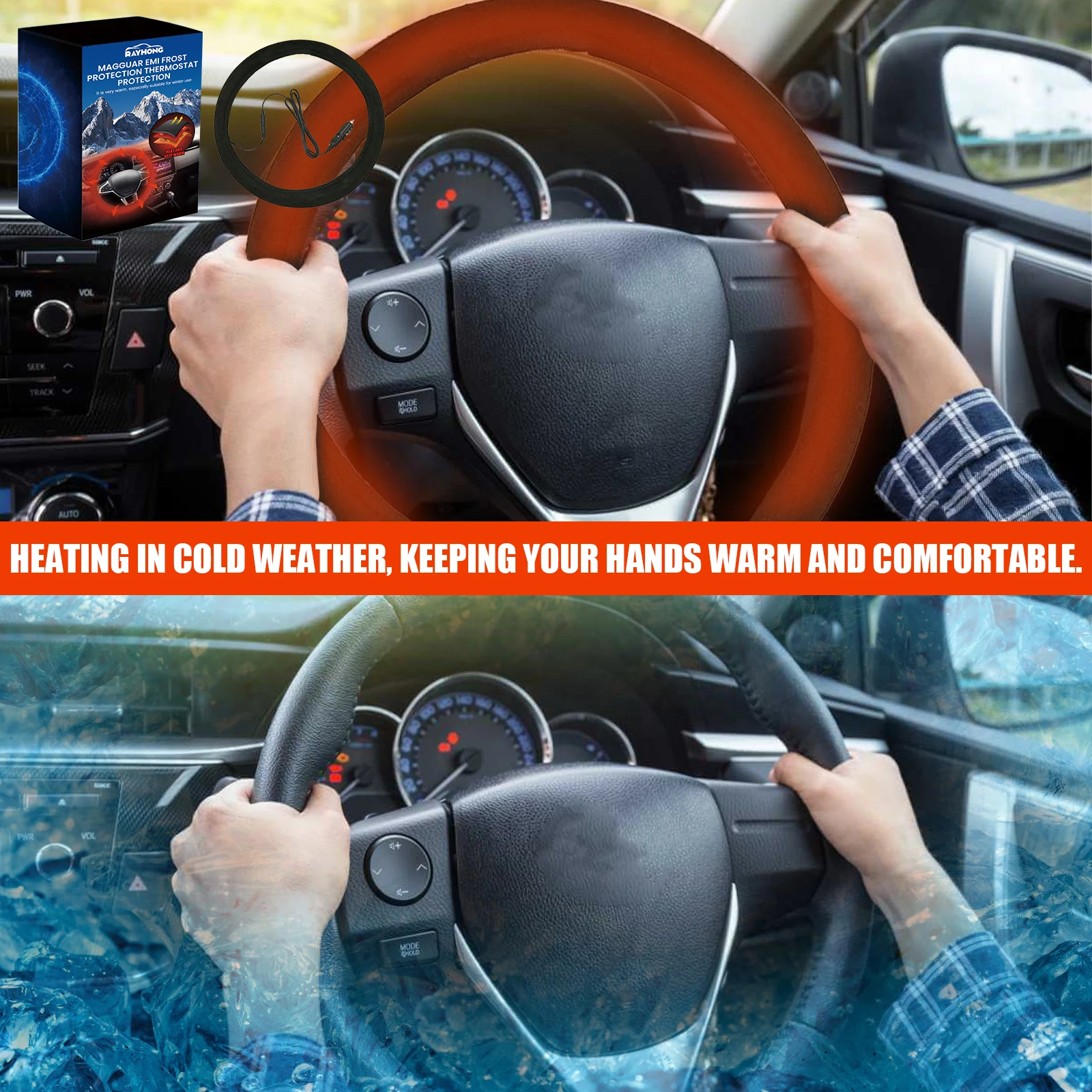Rayhong Car Heated Steering Wheel anti Sslip Universal Steering Wheel Cover Quick Hand Warming Heating Protective Cover