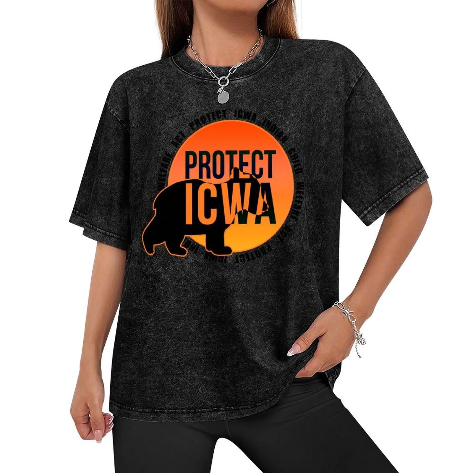 PROTECT ICWA-인도 아동 복지 법-오렌지 베어 큐브 디자인 티셔츠