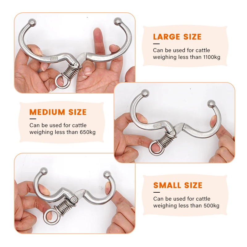 Stainless Steel Automatic Cow Spring Nose Pliers Cattle Nose Plier Clamp Traction Cattle Rings Livestock Farm Animals Tools