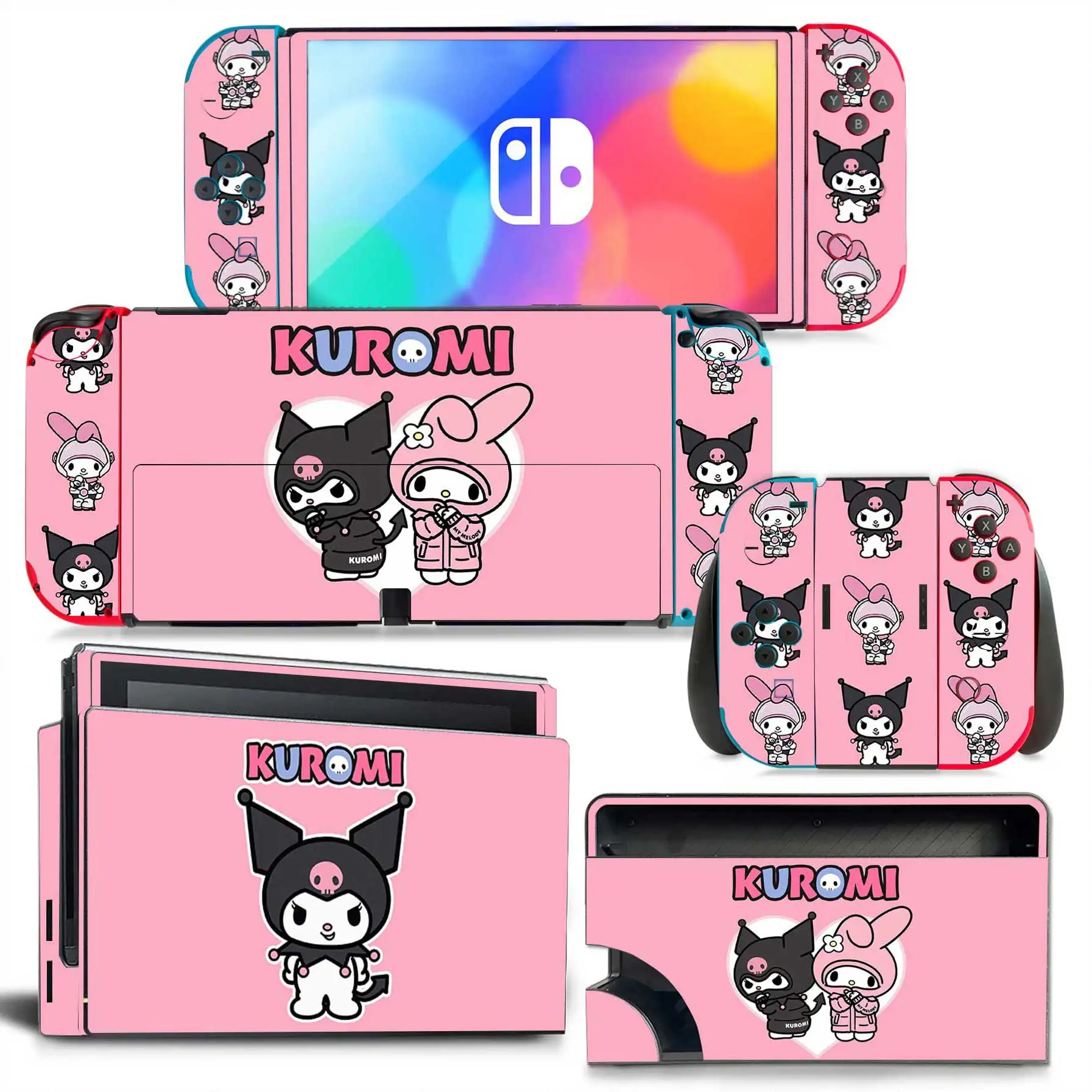 Stiker penutup kulit Kuromi elastis untuk Nintendo Switch OLED