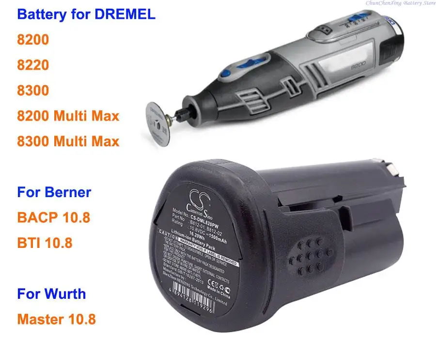 Cameron Sino 1500Mah Batteria Per Dremel 8200 Multi Max, 8220 8300, Per Berner Bacp 10.8, Bti 10.8, Per Wurth Master 10.8