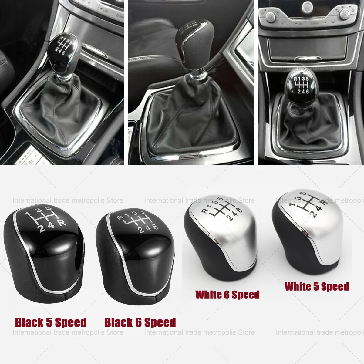 Gear shift knob 5/6Speed Car Leather Gear Shift knob for Ford S-Max C-Max Kuga Galaxy Mondeo4 Mk4 Transit Tourneo Connect Focus Auto Accessories