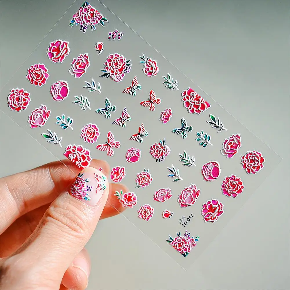 

5D Embossed Rose Flower Butterfly Nail Stickers Engraved Slider Decals Press on Nails Self-adhesive Manicure Art Sliders Sticker