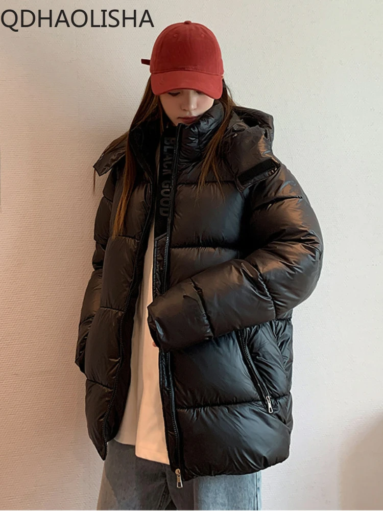 

Women's Parka Down Cotton Jacket Mid Length 2023 Autumn New in Korean Version Hooded Thicken Loose Coat Outerwear Winter Clothes