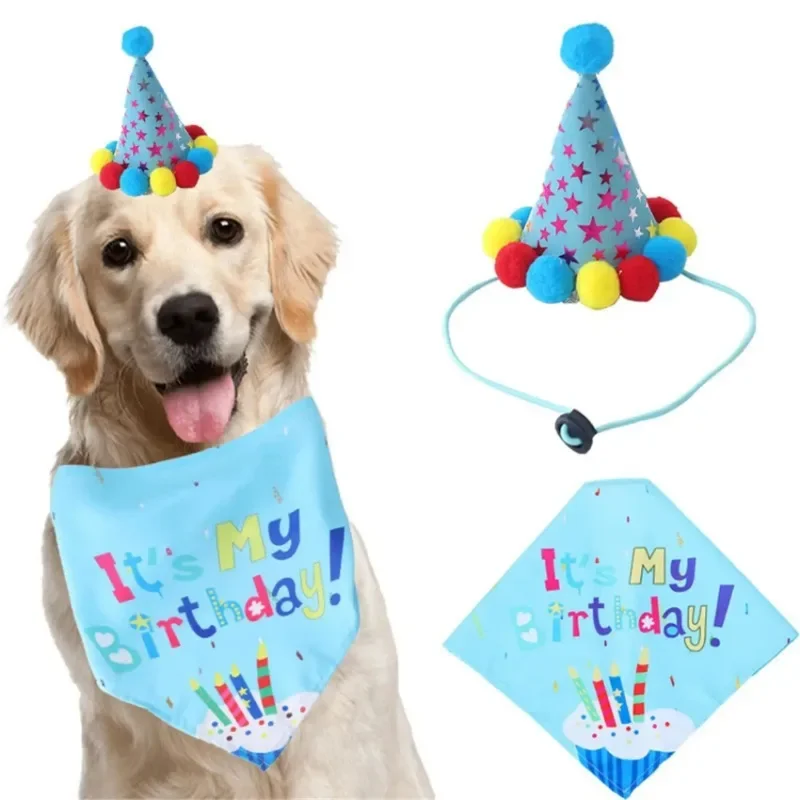 Costumes Dog Birthday Saliva Towel and Birthday Hat Two-Piece Set Pet Supplies Dog Halloween Clothes