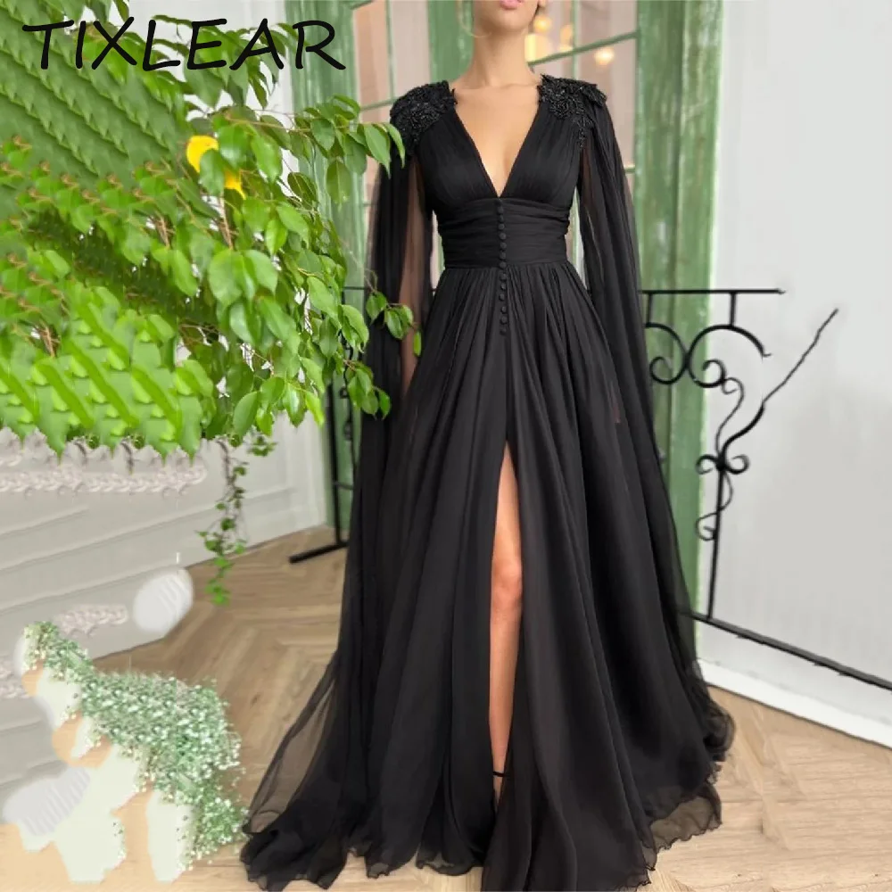 

TIXLEAR Evening Dresses A-line Tulle Modern Charming Appliques V-Neck Button Zipper Up Party Dresses 2024 vestidos de fiesta