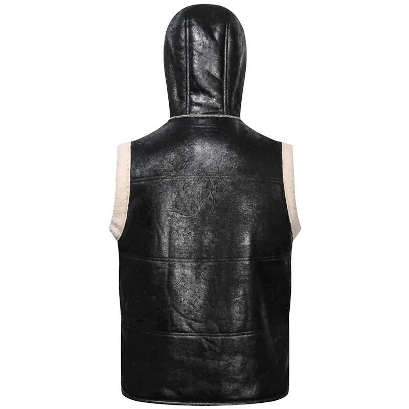 H70 Winter Fashion Cashmere Thicken Warm Hooded Waistcoats for Men Good Quality PU Leather Windprood Large Size Vest Coats Male 3