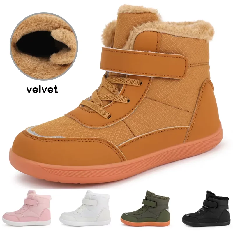 Children Wide Toe Barefoot Snow Boots Boys Girls Minimalist Warm Sneakers for Toddlers/Mid/Old Children Winter