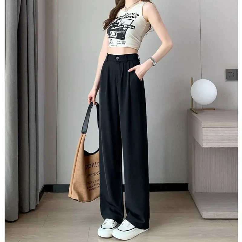 Women Suit Pants Lady Baggy High Waist Wide Leg Solid Color Trousers Female Designer Straight Leg Mom Classic Office Pant Slacks 6