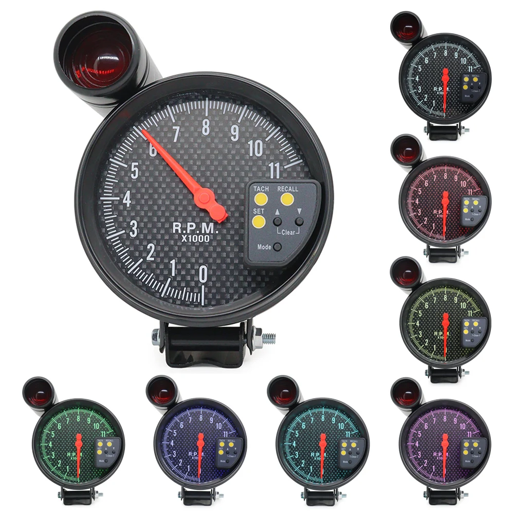 DEWHEL 5 inch 7 Color LED 11K 12V Electronical RPM Tachometer Rev Counter  Gauge with Red Shift Light Black Face Auto JDM Universal 11000 Sport Meter  Kit Car Accessories : : Car