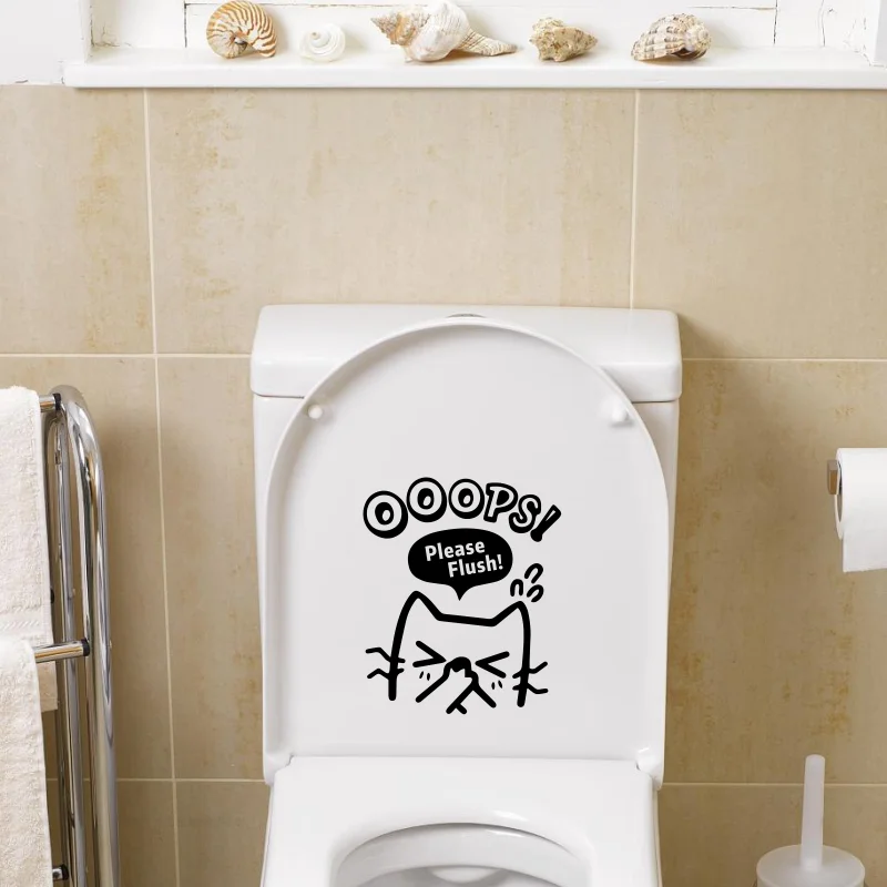 

1pc Decoration Accessories Murals cute cat please flush Toilet Label Sticker Home Decoration Wall Sticker Background diy #80
