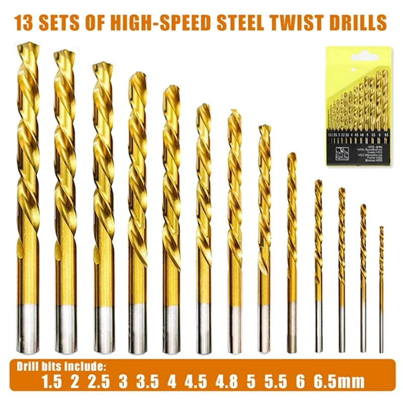 13PC Metric Drill Bit Set for Metal/Concrete/Tile (3/16"-1/2") - Professional Electric Drill Bits for Woods & Masonry
