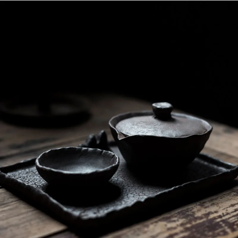 Japanese Art Retro Stoneware Covered Bowl Ceramic Single Large Home Office Tea Bowl Hand Grab Pot Modern Tea Making Accessories