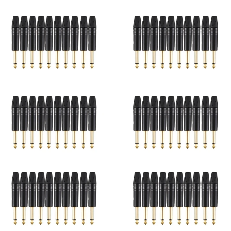 

Gold Plating 60Pcs Plug Mono Professional 2 Pole 6.35 Mm 6.5Mm Stereo Jack Plug Neutrik 6.35Mm Jack Black