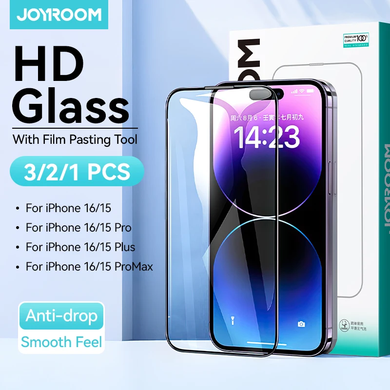 Joyroom 3/2/1PCS HD Glas Für iPhone 16 15 Pro Max Screen Protector Film Gehärtetem Glas schutz Für iPhone 16 15 14 13 12 Pro