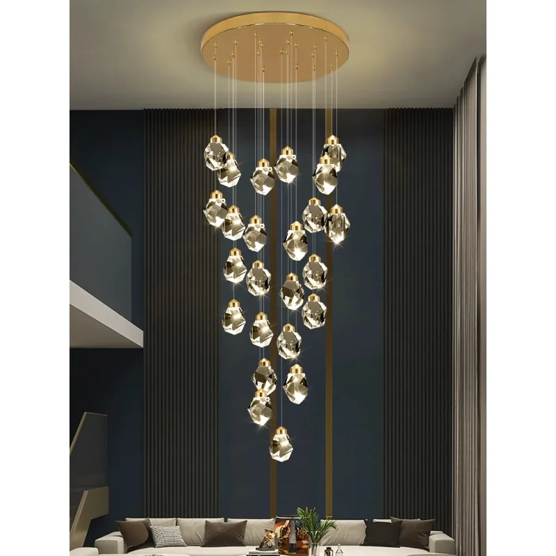 

Deng Zhuo duplex building, large chandelier, villa apartment, modern and simple crystal, light luxury, Nordic loft staircase