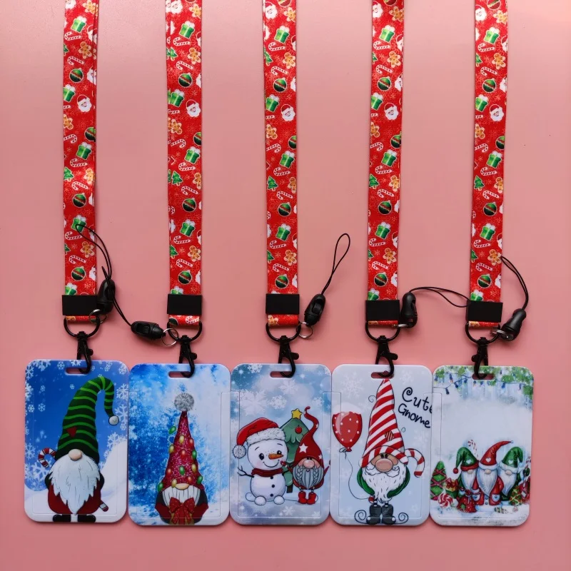 Vrolijk Kerstfeest Cartoon Kabouters Lanyard Id Kaarthouder Chrimbo Badge Houder Xmas Creditcard Case Yule Sleutelhanger Noel Gift