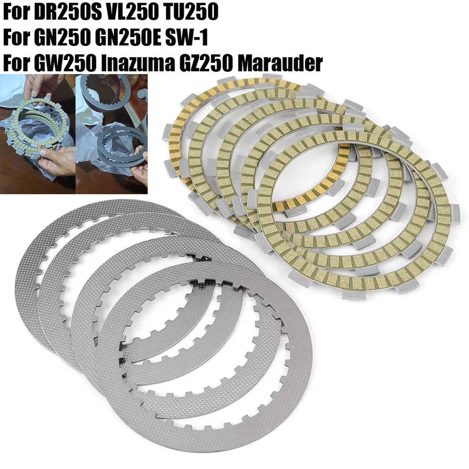 クラッチプレートフリクションディスクプレートスズキ GW250 イナズマ GZ250 マローダー VL250 イントルーダー GN250 TU250  DR250S SW-1 GW GZ GN TU 250 - AliExpress 201355758 ラッチフリクションプレートキット 用 GN250E 用 GN250 用 DR250S 用 ビッグボーイ クラッチフリクションディスク