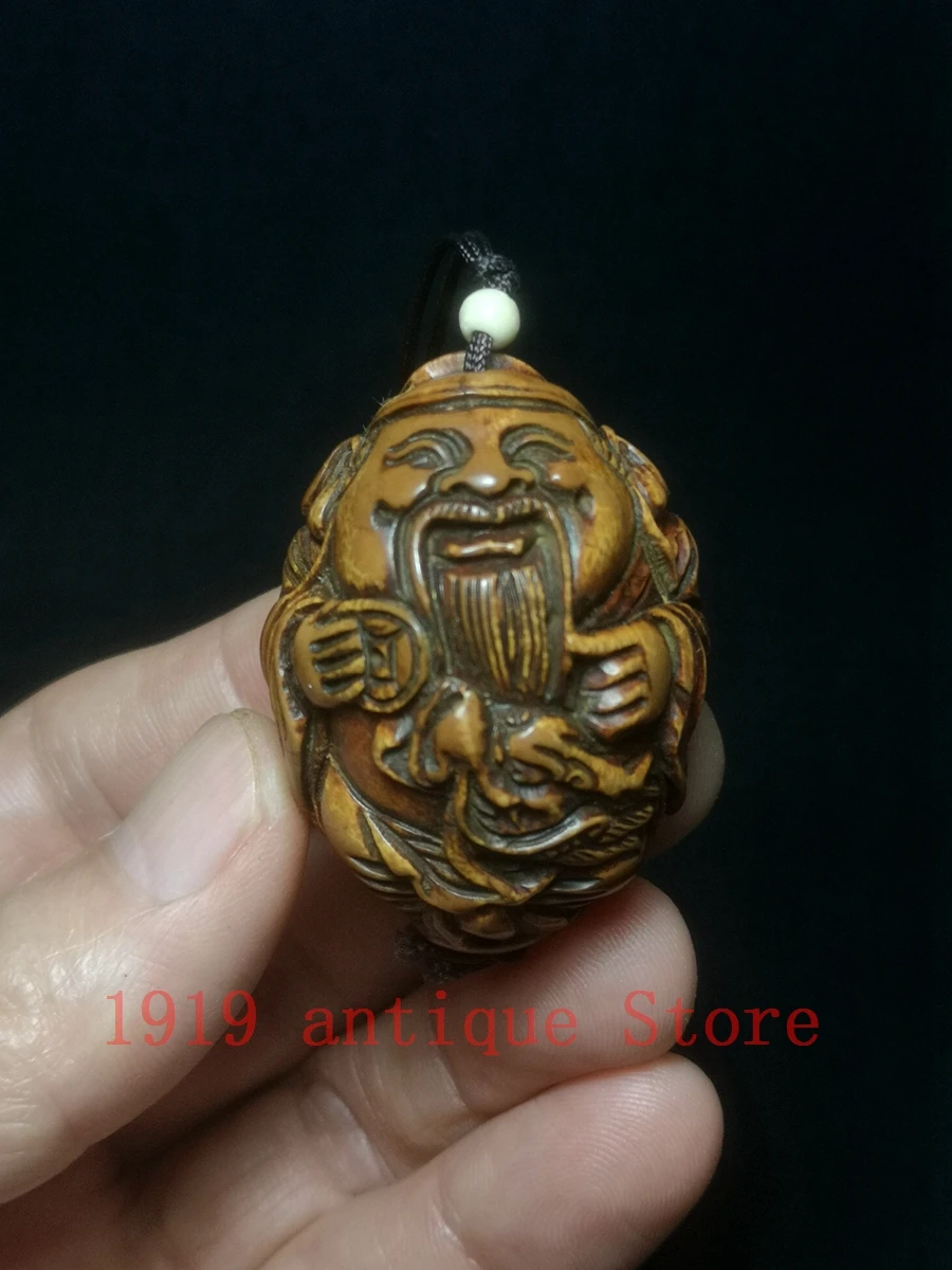 

1919 Chinese Hand Carved Olive Nut Dragon god of Wealth Buddha Statue Pendant decoration gift Collection