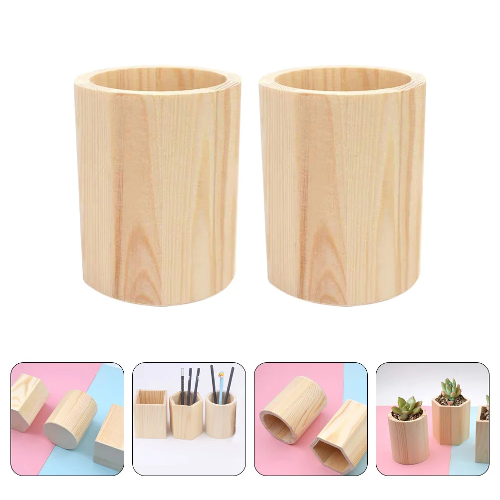 2 Pcs Pencil Pine Holder Child Makeup Brush Kids Storage Organizer for Toys Wood Tools Pot